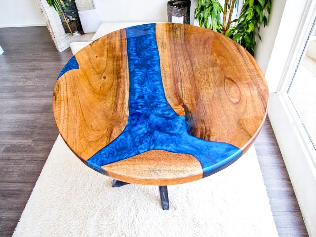 Natural Acacia Wood Blue River Round End Sofa Table 